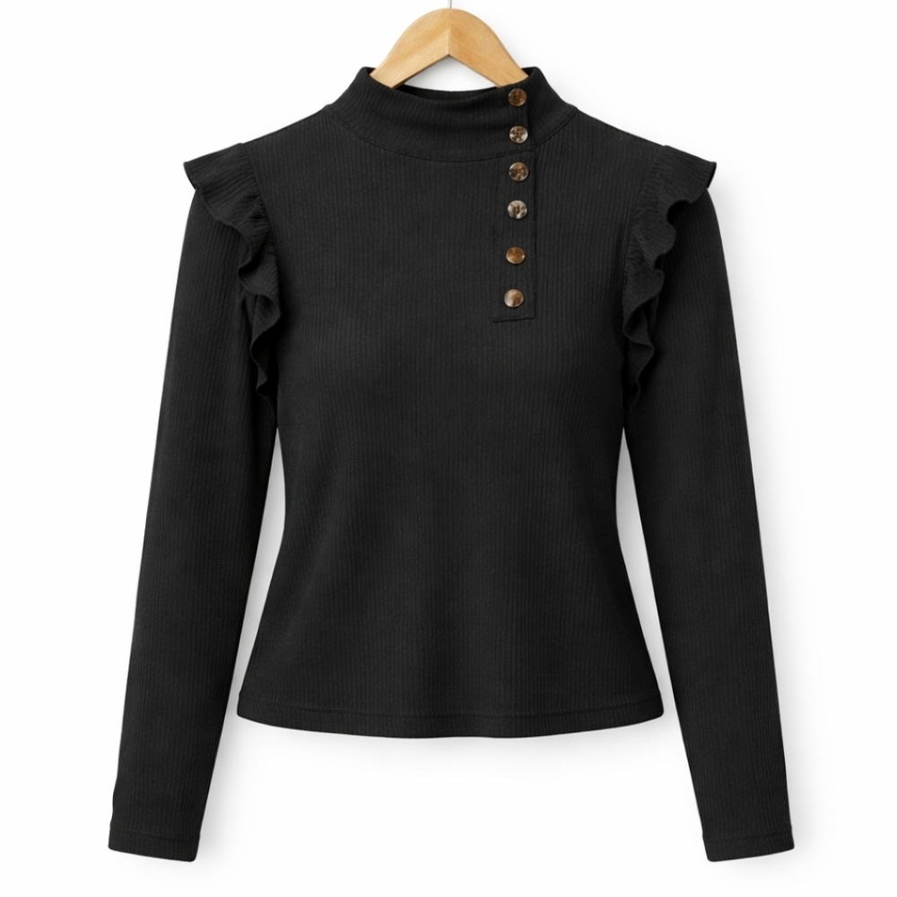 NWT Milan Kiss Black Ruffle Sleeved Turtleneck Sz Med